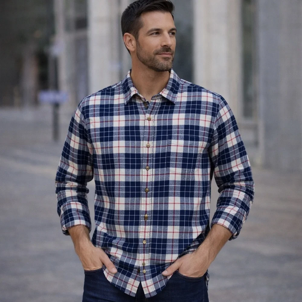 J.Crew Men's Blue Plaid Flannel Shirt